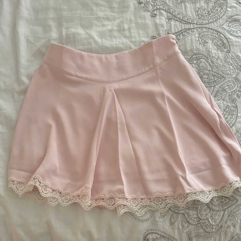 Frankie's Bikinis Light Pink Mini Skirt with Lace Trim